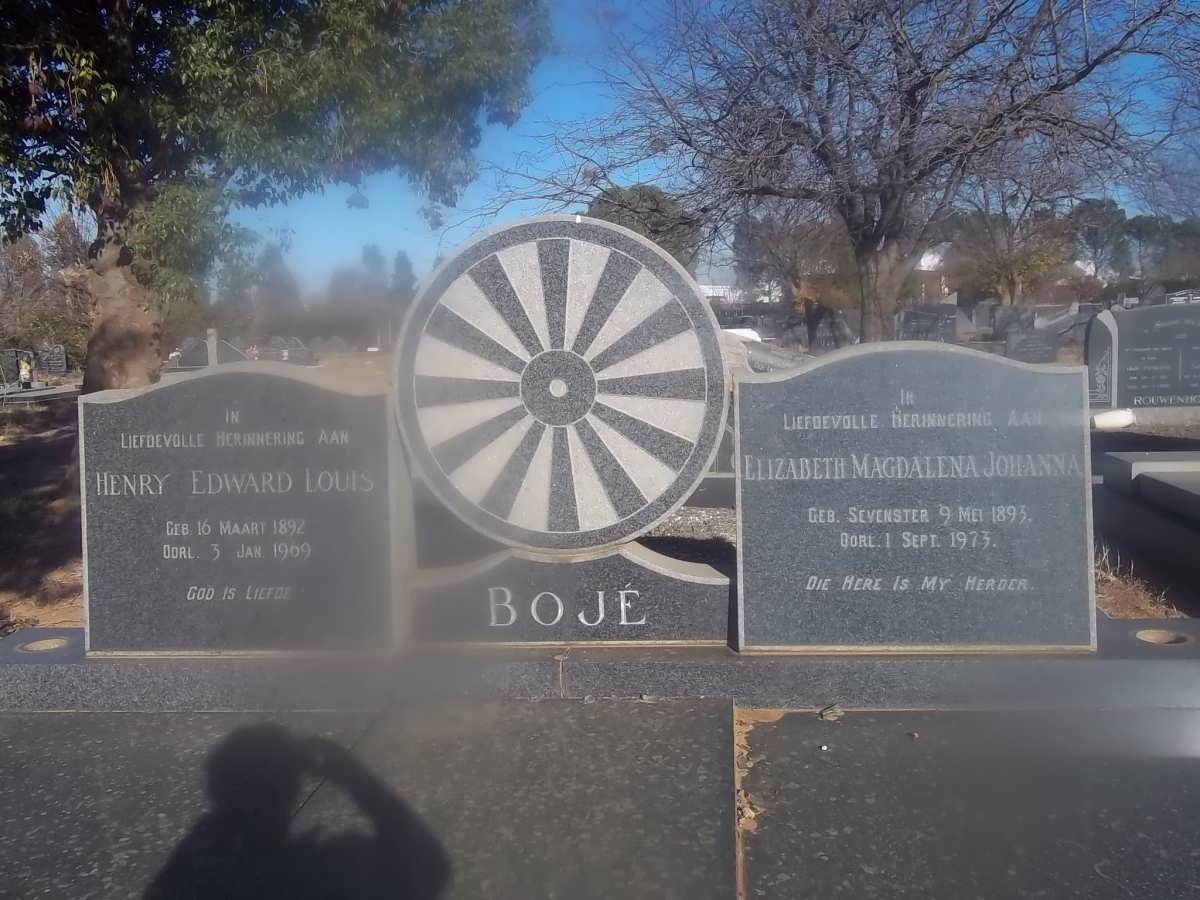 BOJE Henry Edward Louis 1892-1969 &amp; Elizabeth Magdalena Johanna SEVENSTER 1893-1973