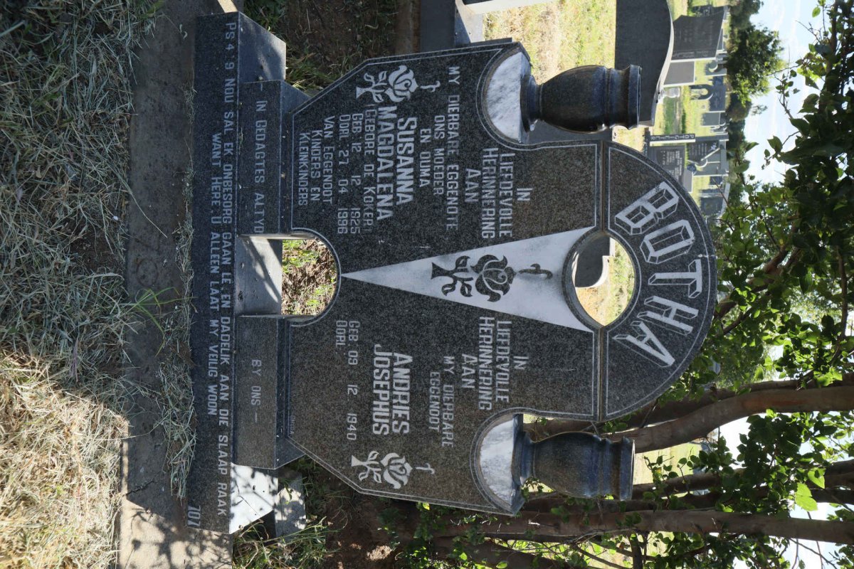 BOTHA Andries Josephus 1940- :: BOTHA Susanna Magdalena nee DE KOKER 1925-1996