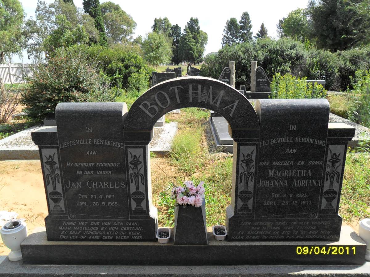 BOTHMA Jan Charles 1917-1959 &amp; Magrietha Johanna Adriana 1925-1977