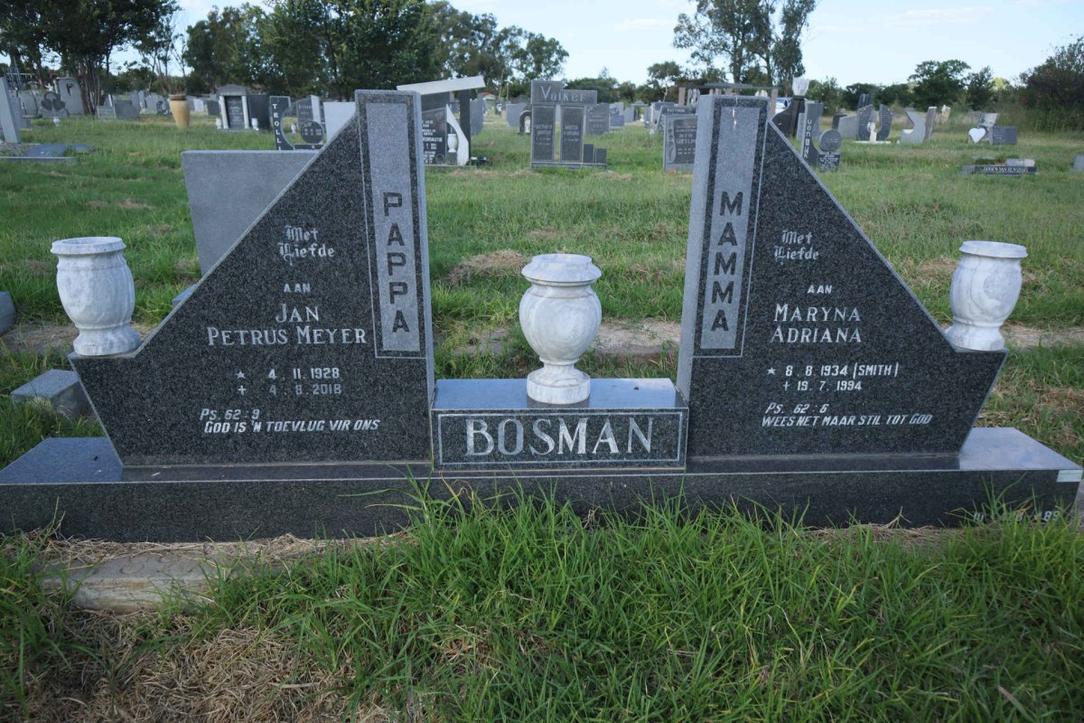BOSMAN Jan Petrus Meyer 1928-2018 &amp; Maryna Adriana SMITH 1934-1994