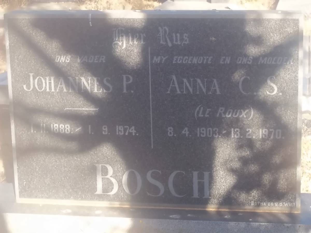 BOSCH Johannes P. 1888-1974 &amp; Anna C.S. LE ROUX 1903-1970
