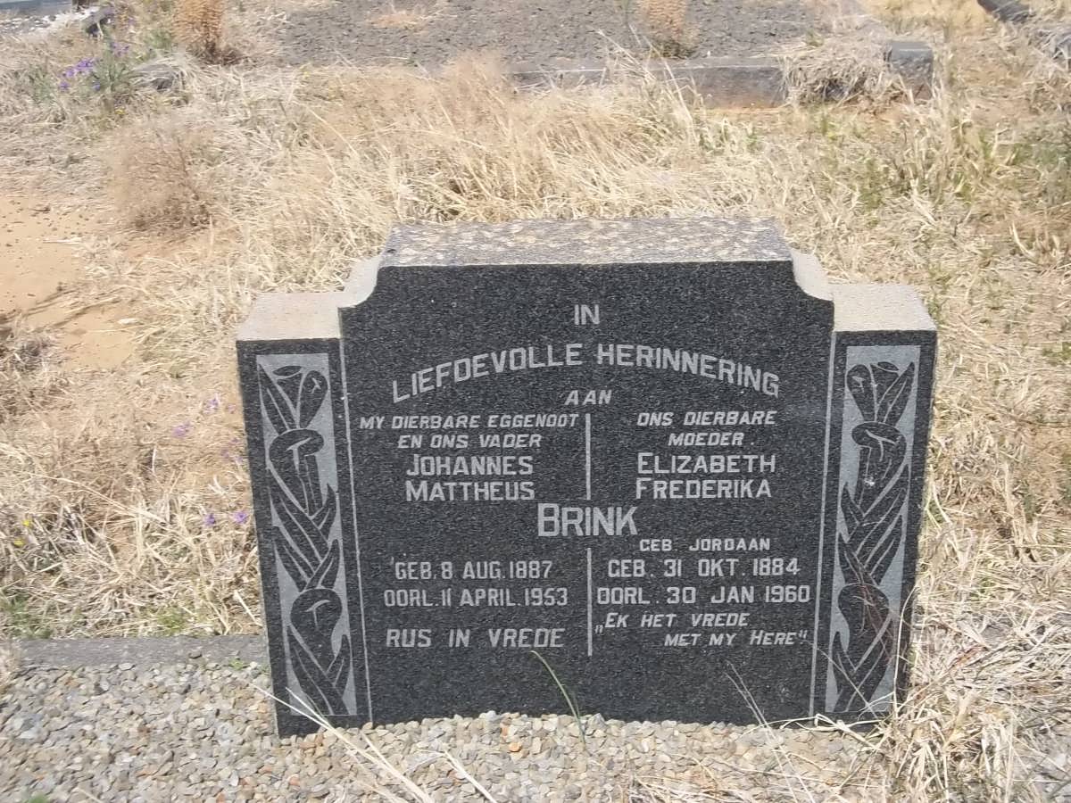 BRINK Johannes Mattheus 1887-1053 &amp; Elizabeth Frederika JORDAAN 1884-1960