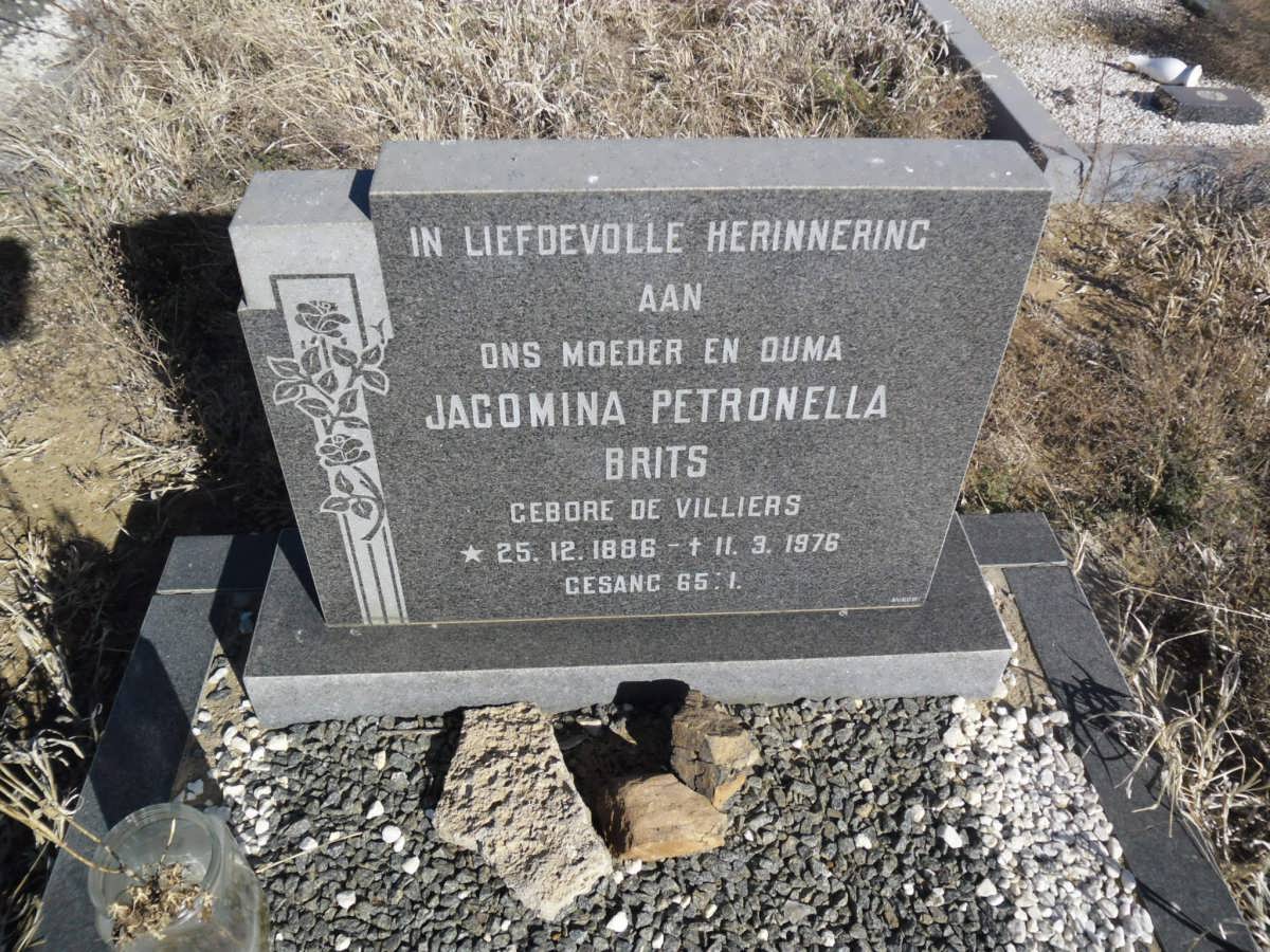 BRITS Jacomina Petronella nee DE VILLIERS 1886-1976