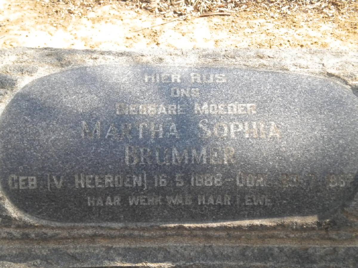 BRUMMER Martha Sophia nee V. HEERDEN 1888-195?