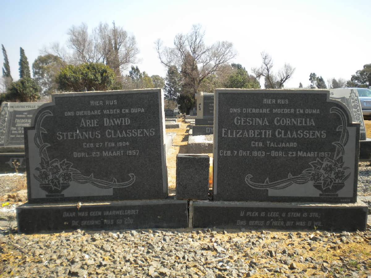 CLAASSENS Arie Dawid Stefanus 1904-1957 &amp; Gesina Cornelia Elizabeth TALJAARD 1903-1957