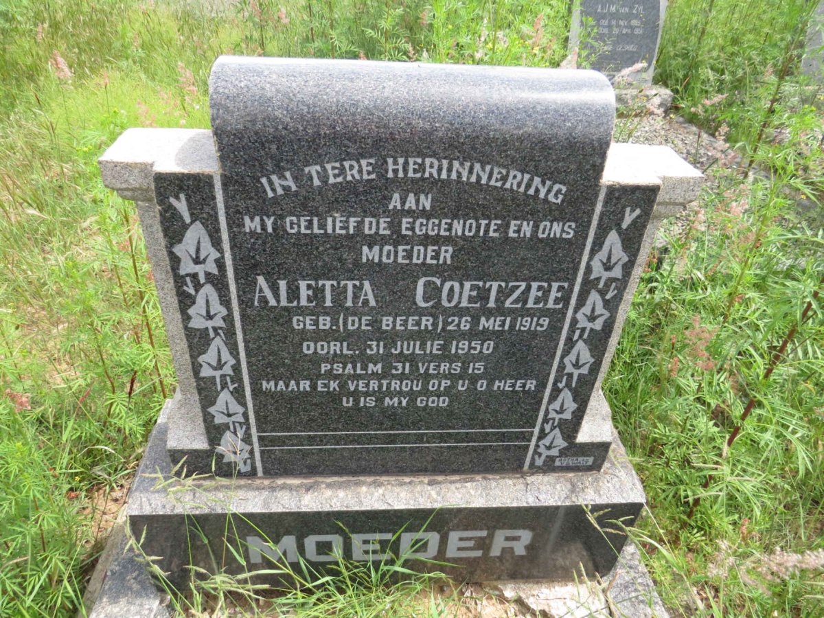 COETZEE Aletta nee DE BEER 1919-1950