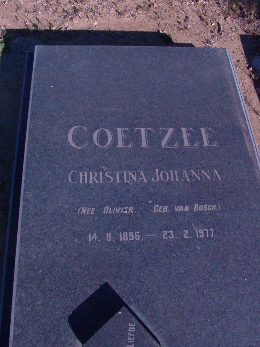 COETZEE Christina Johanna nee OLIVIER geb VAN BOSCH 1896-1977