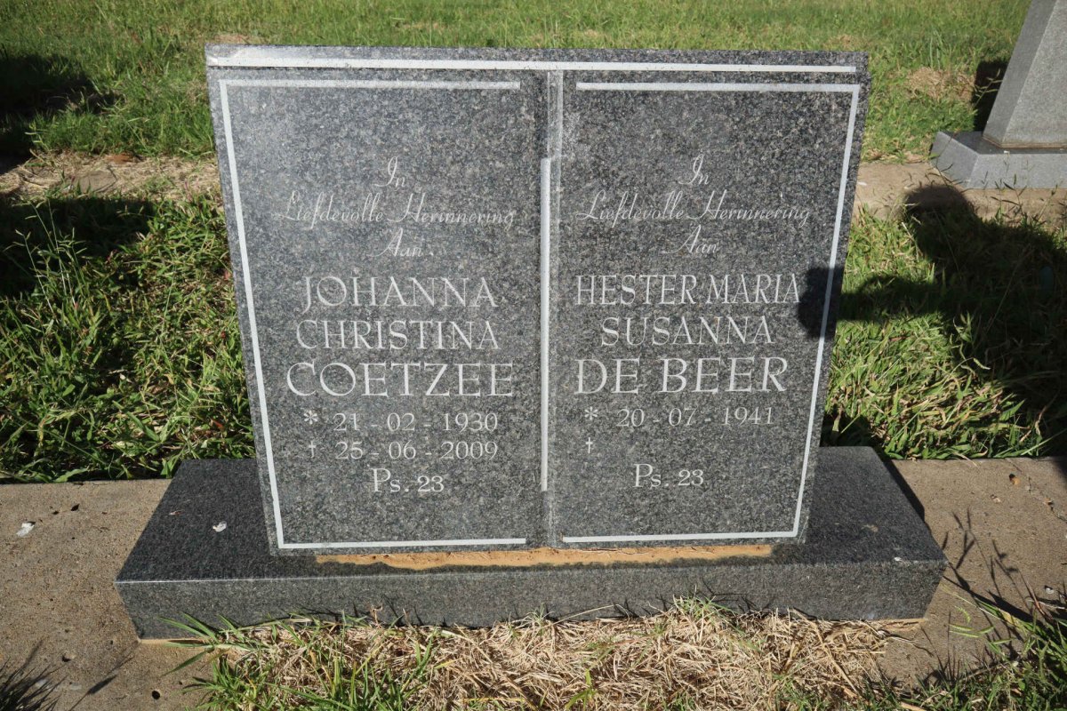 COETZEE Johanna Christina 1930-2009 :: DE BEER Hester Maria Susanna 1941-