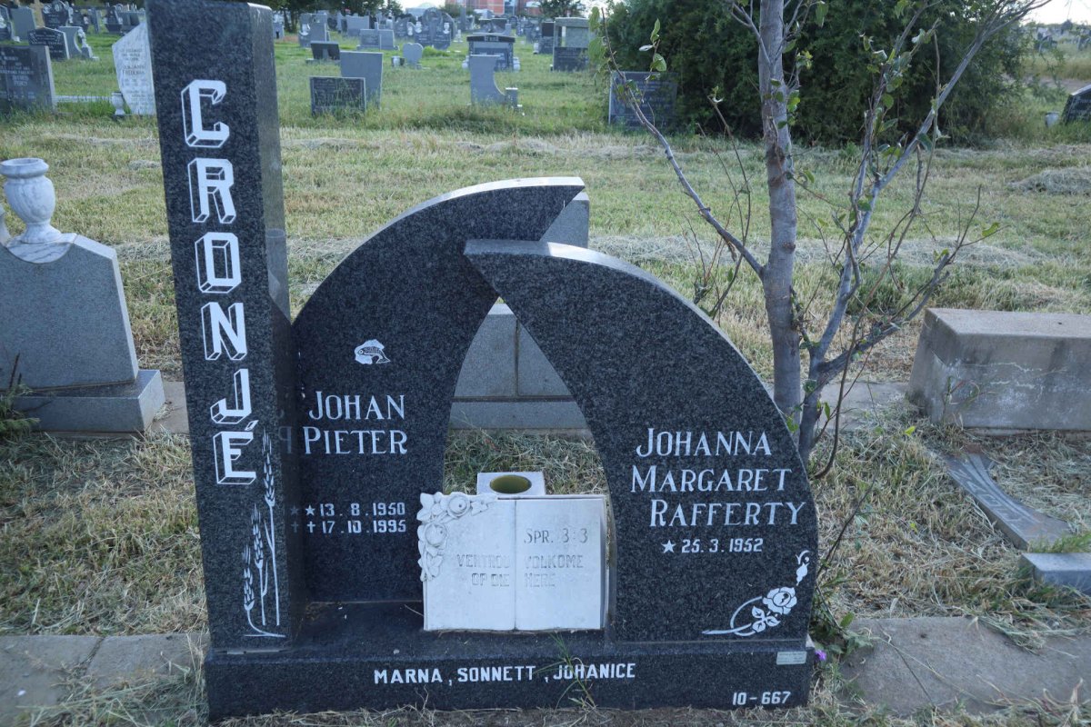 CRONJÉ Johan Pieter 1950-1995 &amp; Johanna Margaret Rafferty 1952-