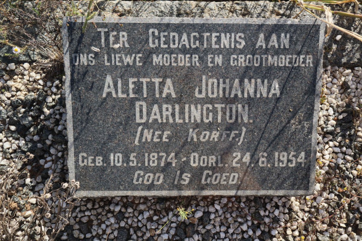 DARLINGTON Aletta Johanna nee KORFF 1874-1954