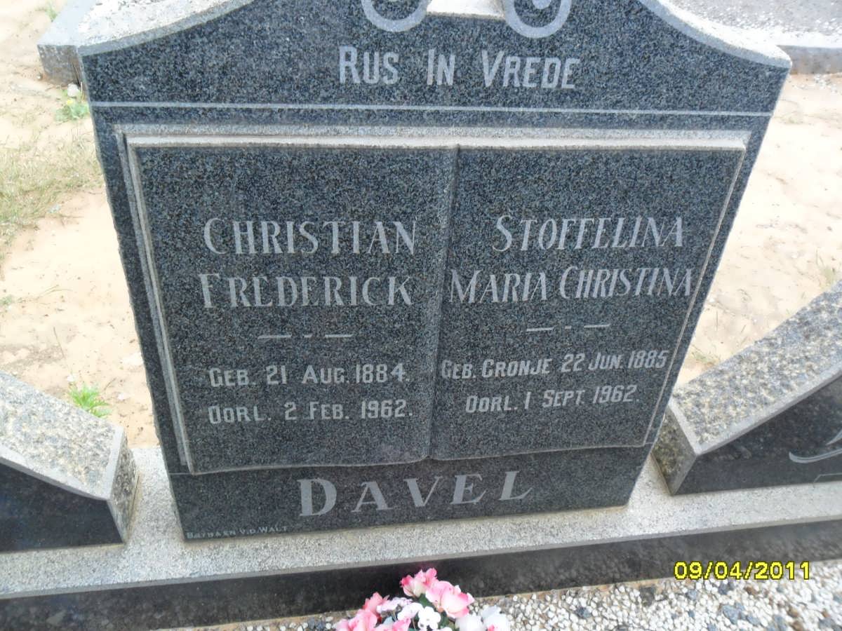 DAVEL Christian Frederick 1884-1962 &amp; Stoffelina Maria Christina CRONJE 1885-1962