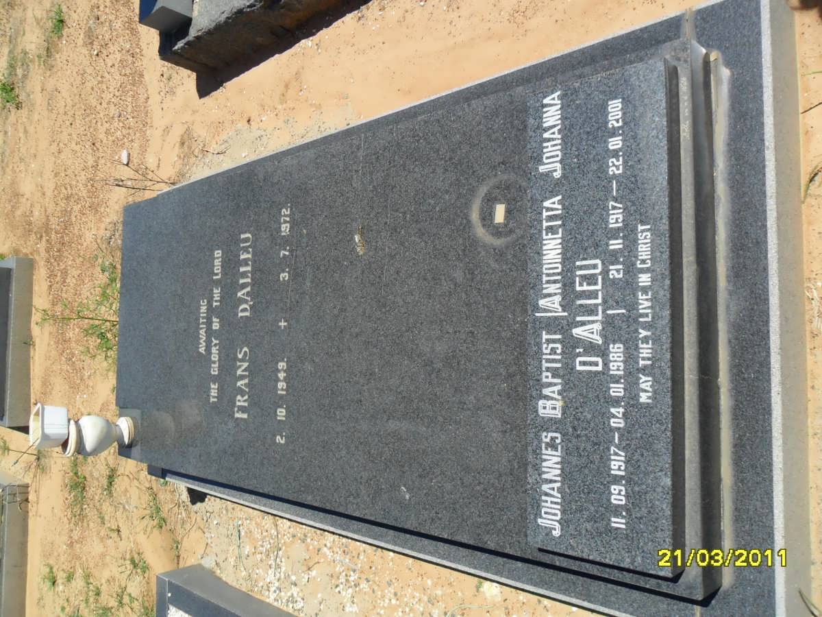 D'ALLEU Johannes Baptist 1917-1986 &amp; Antoinnetta Johanna 1917-2001 :: D'ALLEU Frans 1949-1972