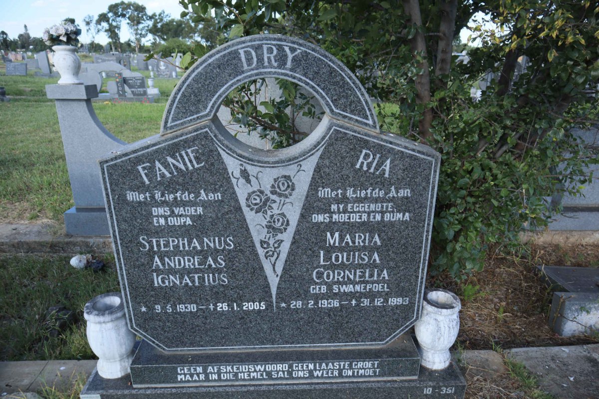DRY Stephanus Andreas Ignatius 1930-2005 &amp; Maria Louisa Cornelia SWANEPOEL 1936-1993