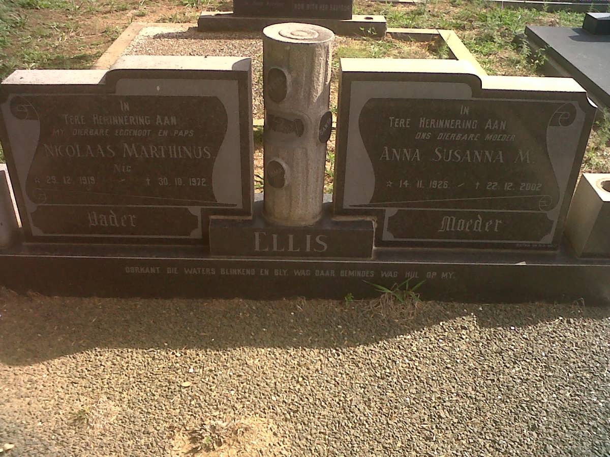 ELLIS Nicolaas Marthinus 1919-1972 &amp; Anna Susanna M. 1926-2002