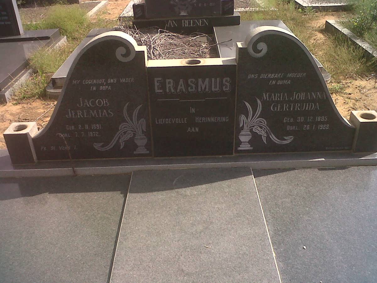 ERASMUS Jacob Jeremias 1891-1972 &amp; Maria Johanna Gertruida 1895-1988