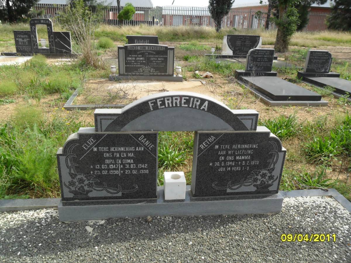 FERREIRA Danie 1942-1998 &amp; Elize 1947-1998 :: FERREIRA Retha 1946-1973