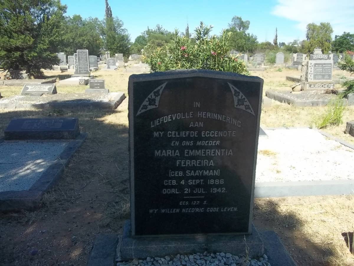 FERREIRA Maria Emmerentia nee SAAYMAN 1886-1942