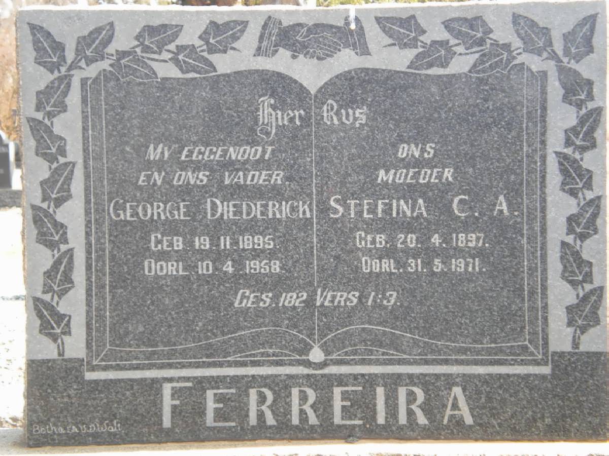 FERREIRA George Diederick 1895-1958 &amp; Stefina C.A. 1897-1971