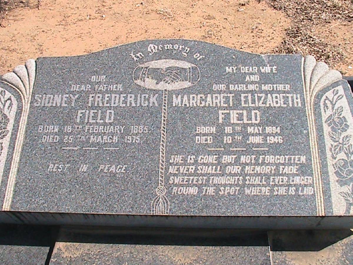 FIELD Sidney Frederick 1885-1975 &amp; Margaret Elizabeth 1894-1946