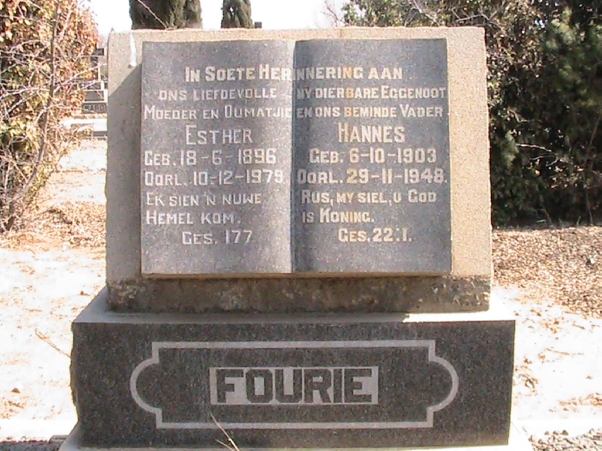 FOURIE Hannes 1903-1948 &amp; Esther 1896-1979