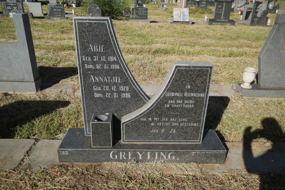 GREYLING Abie 1914-1996 &amp; Annatjie 1920-1996