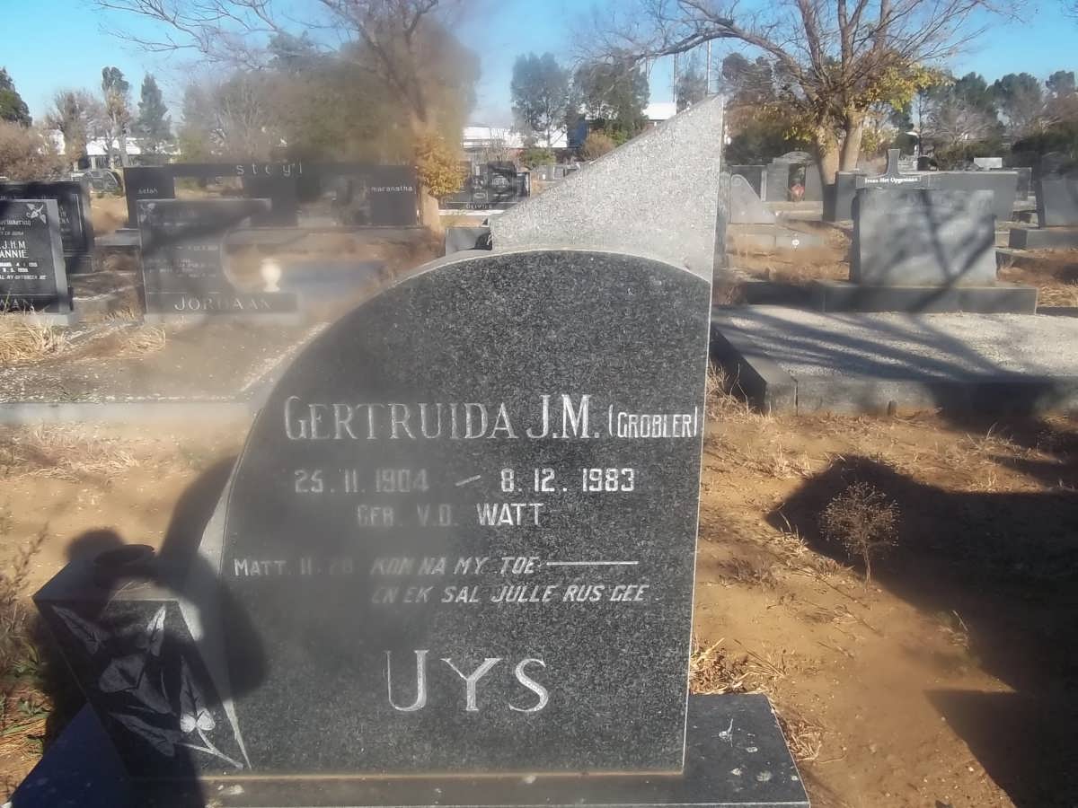 GROBLER Gertruida J.M. formerly UYS nee VAN DER WATT 1904-1983
