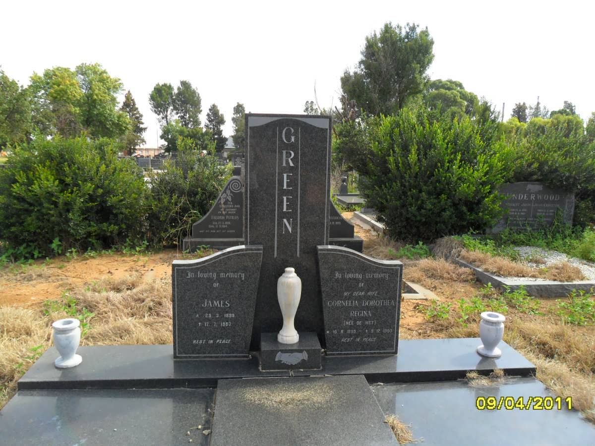 GREEN James 1899-19?7 &amp; Cornelia Dorothea Regina De WET 1899-19?3