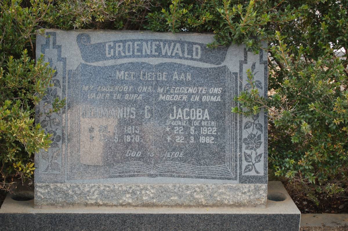 GROENEWALD Hermanus C. 1913-1970 &amp; Jacoba DE BEER formerly FOURIE 1922-1982