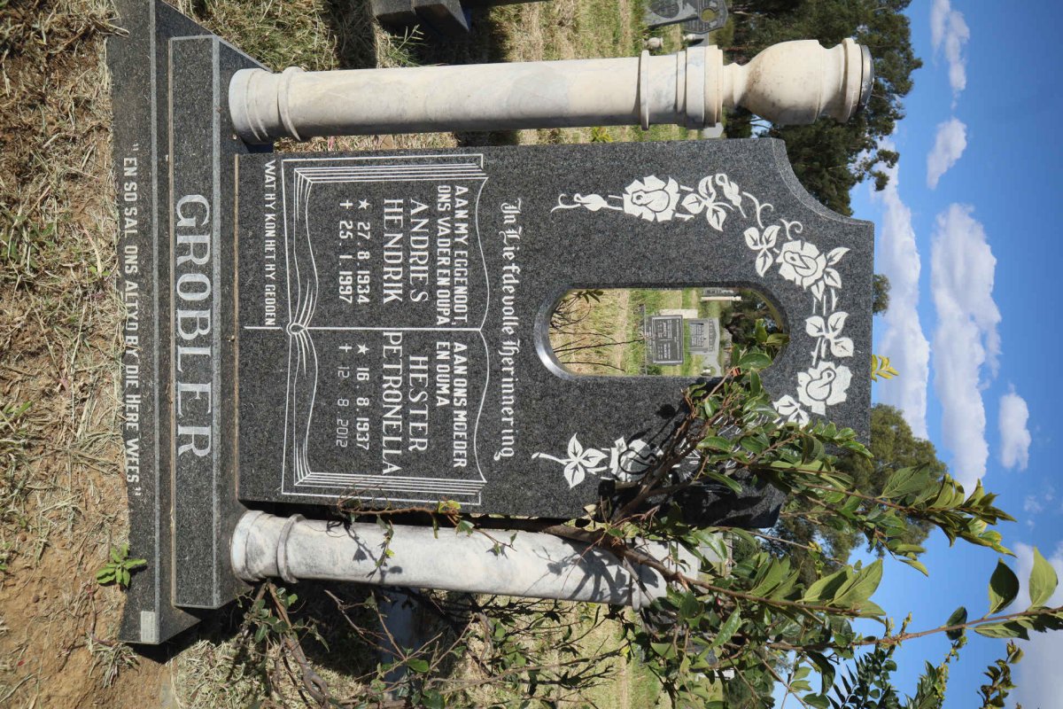 GROBLER Andries Hendrik 1934-1997 &amp; Hester Petronella 1937-2012