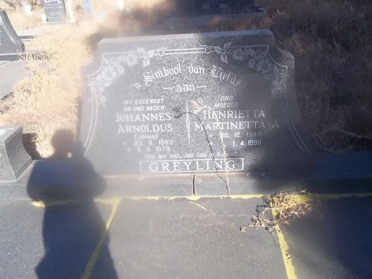 GREYLING Johannes Arnoldus 1943-1979 &amp; Hendrietta Martinetta A. 1944-1990