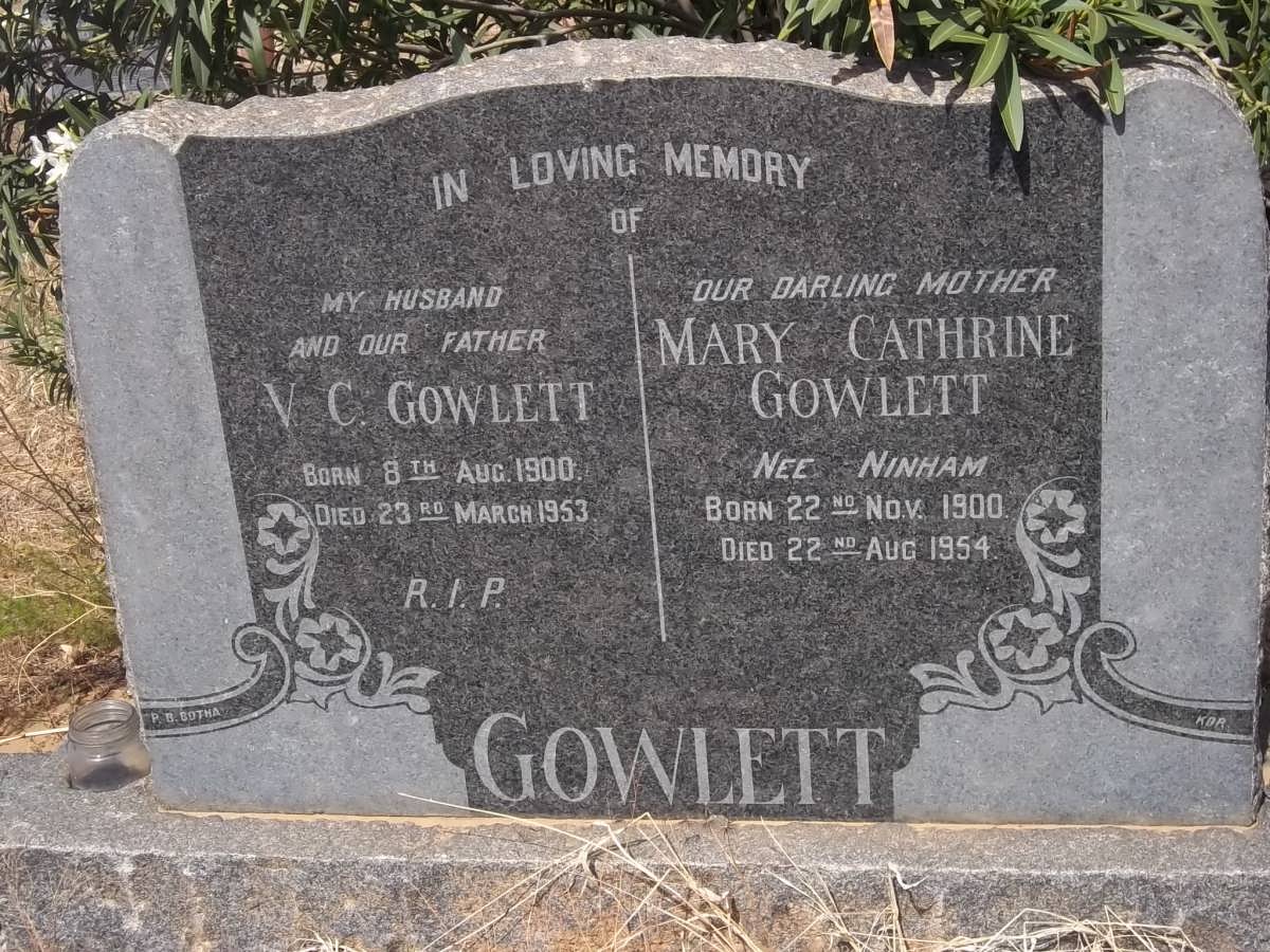 GOWLETT V.C. 1900-1953 &amp; Mary Cathrine NINHAM 1900-1954