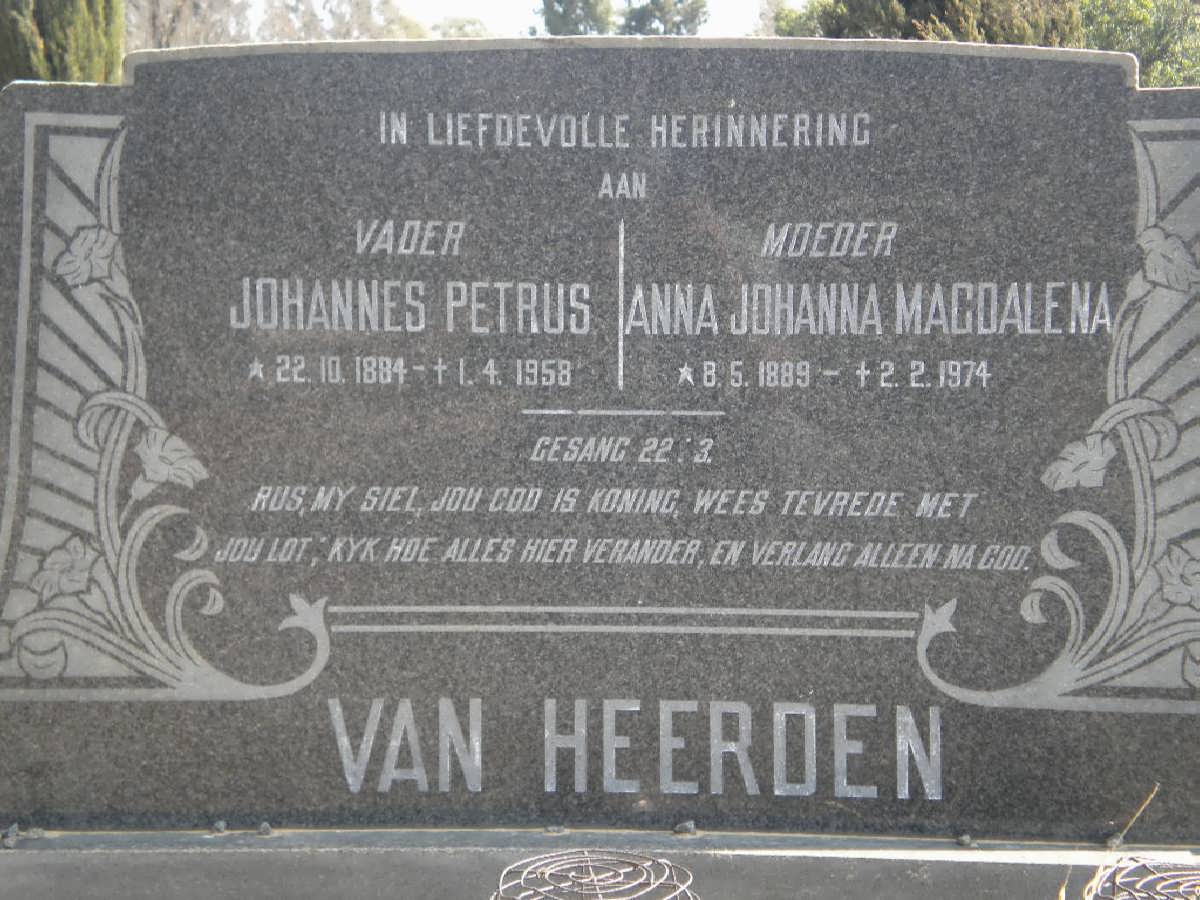 HEERDEN Johannes Petrus, van 1884-1958 &amp; Anna Johanna Magdalena 1889-1974
