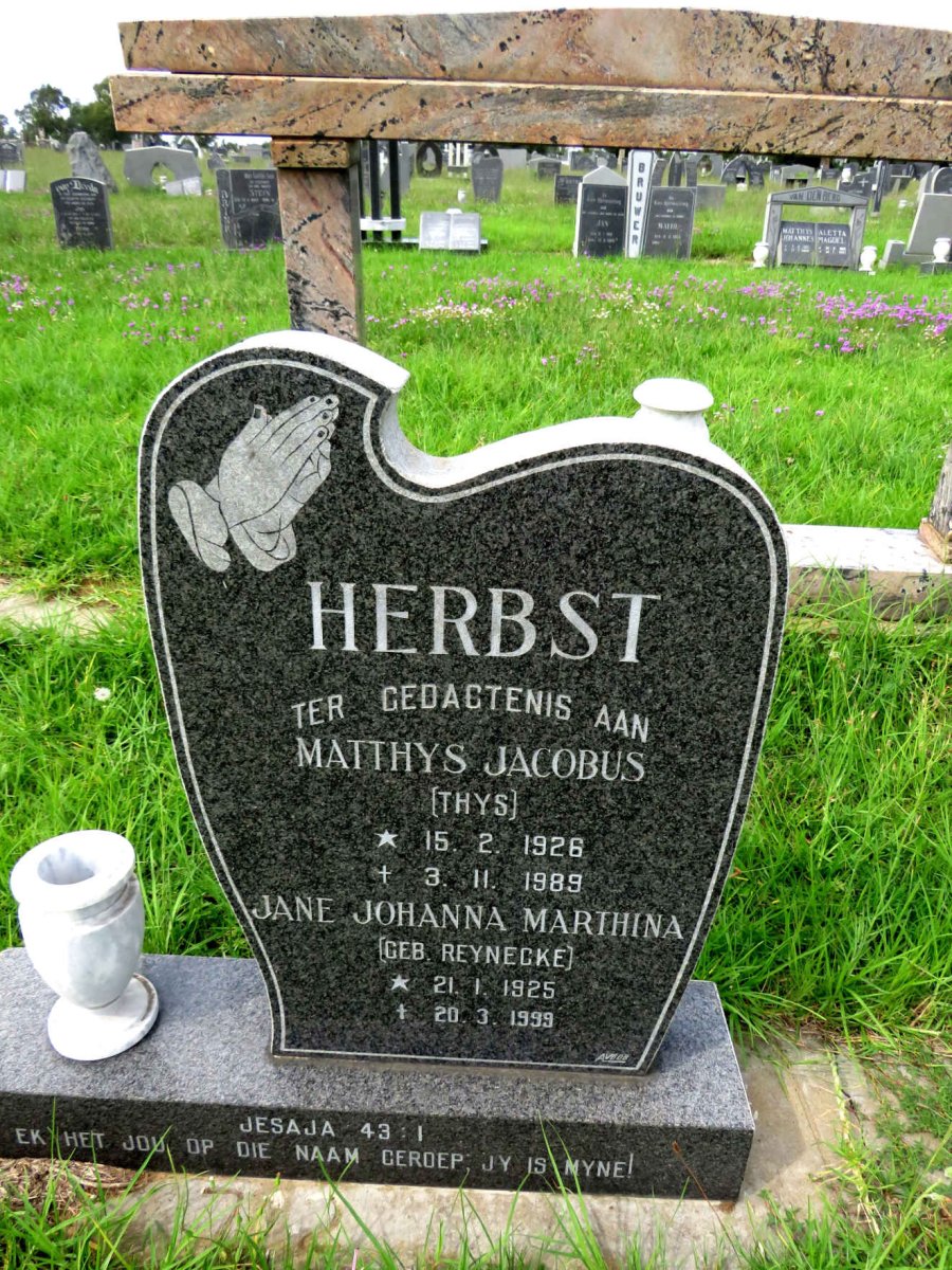 HERBST Matthys Jacobus 1926-1989 & Jane Johanna Marthina REYNECKE 1925-1999