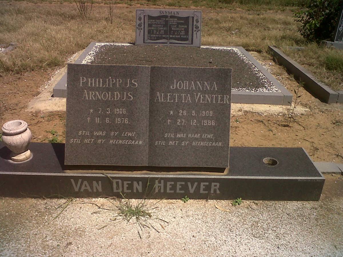 HEEVER Philippus Arnoldus, van den 1906-1976 &amp; Johanna Aletta Venter 1909-1986