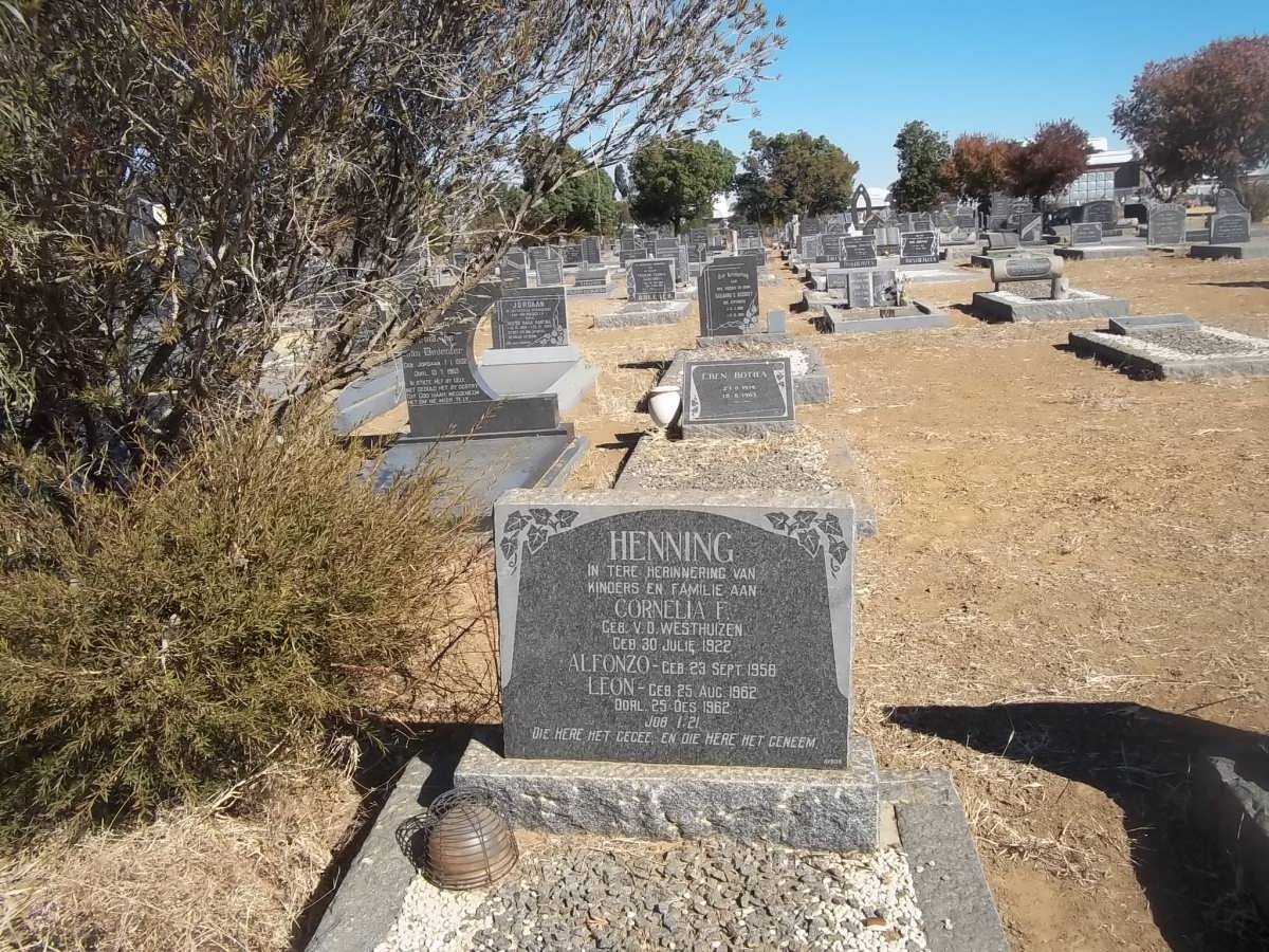 HENNING Cornelia F. nee VAN DER WESTHUIZEN 1922-1962 :: HENNING Alfonzo 1958-1962 :: HENNING Leon 1962-1962