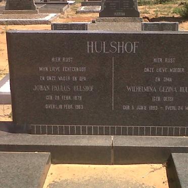 HULSHOF Johan Paulus 1879-1963 &amp; Wilhelmina Gezina OETS 1893-1970