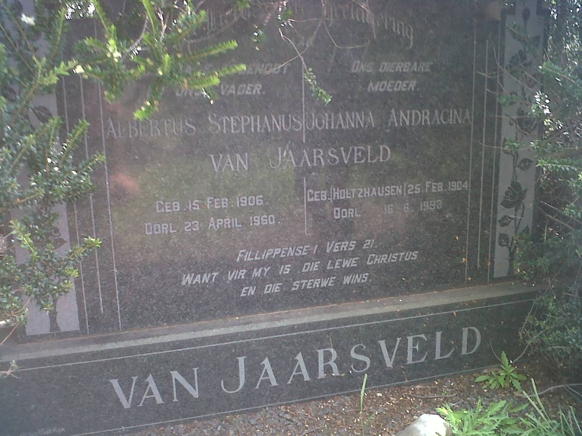 JAARSVELD Albertus Stephanus, van 1905-1960 &amp; Johanna Andracina HOLTZHAUSEN 1904-1993