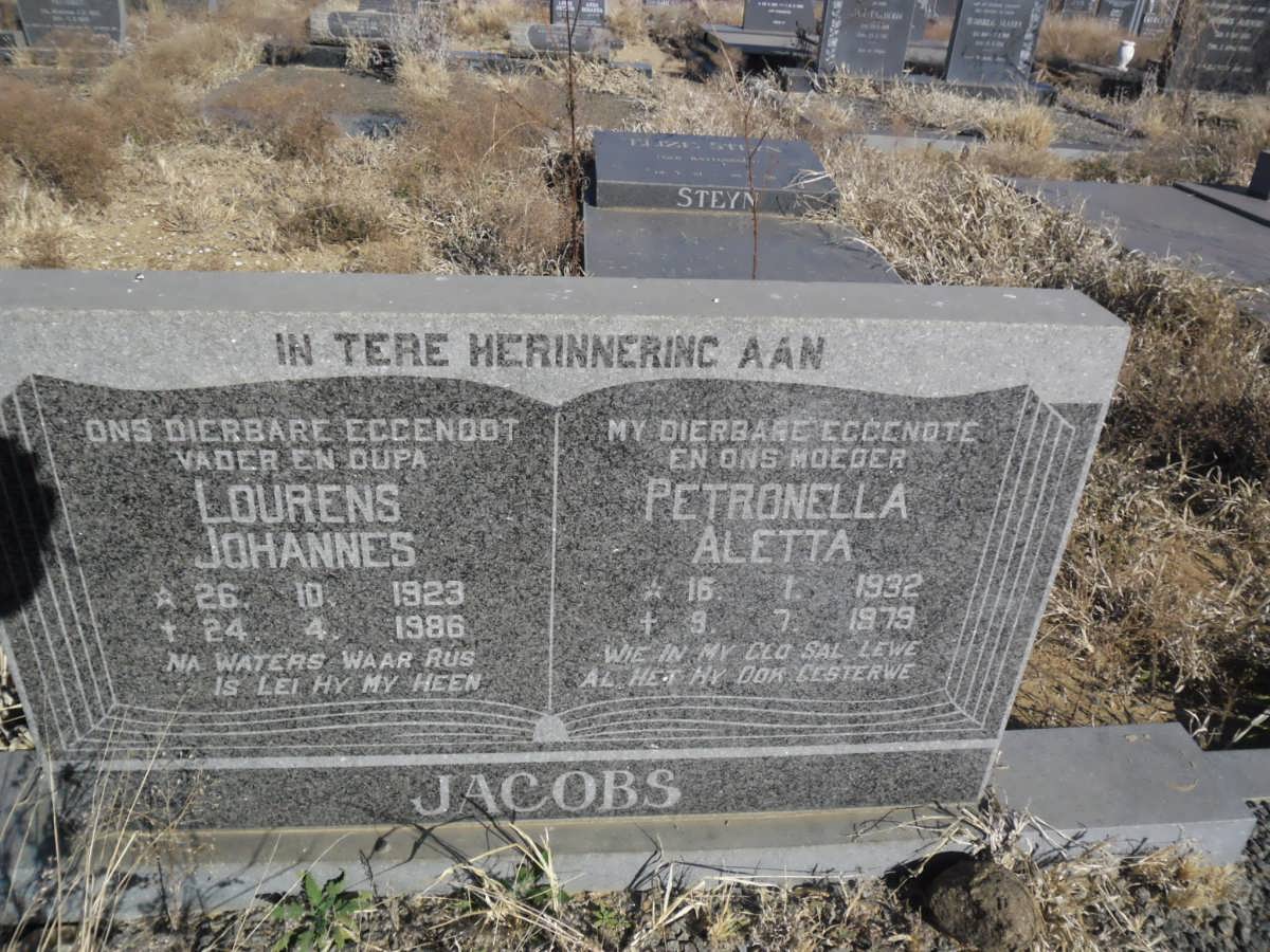 JACOBS Lourens Johannes 1923-1986 &amp; Petronella Aletta 1932-1979
