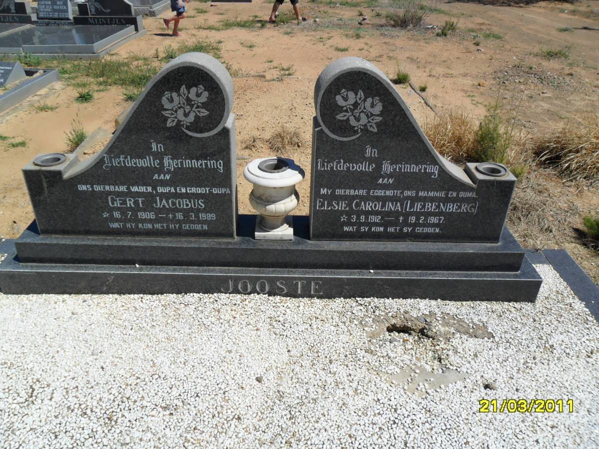 JOOSTE Gert Jacobus 1906-1989 &amp; Elsie Carolina LIEBENBERG 1912-1967