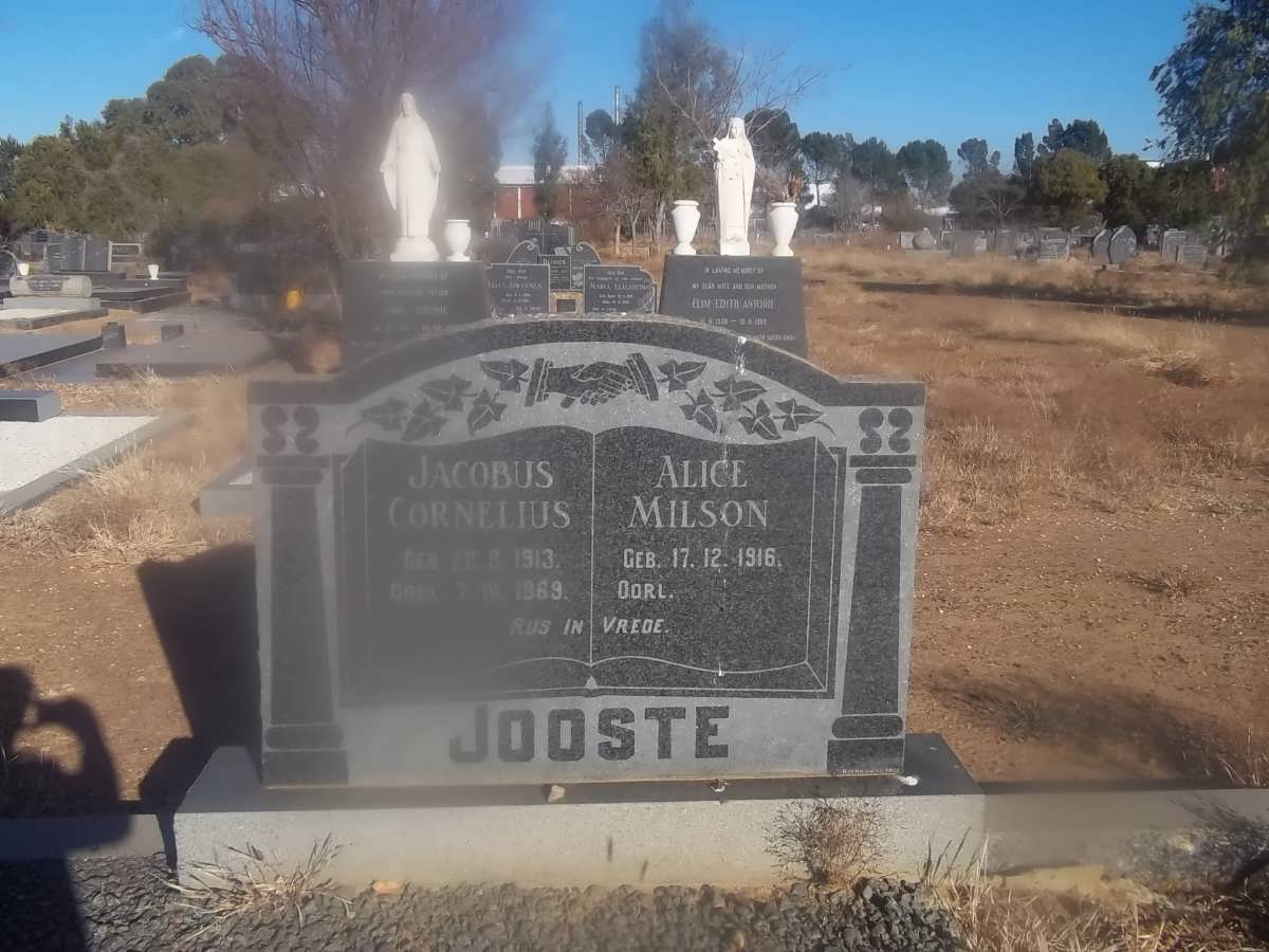 JOOSTE Jacobus Cornelius 1913-1969 &amp; Alice Milson 1916-