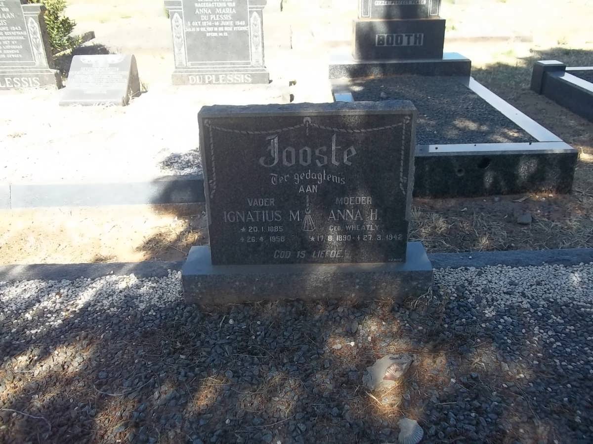 JOOSTE M. Ignatius 1885-1956 &amp; Anna H. WHEATLY 1890-1942