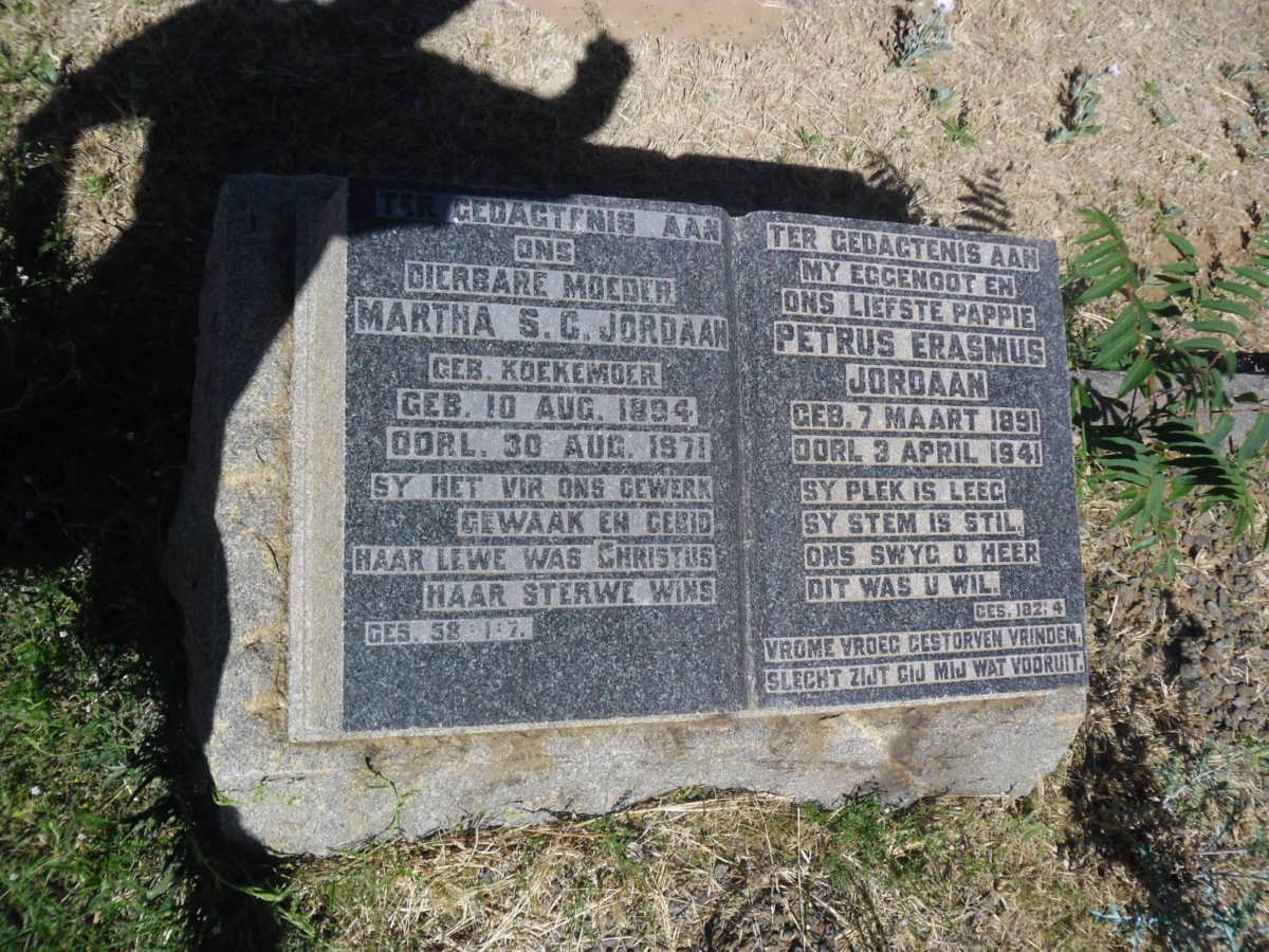 JORDAAN Petrus Erasmus 1891-1941 &amp; Martha S.C. KOEKEMOER 1894-1971