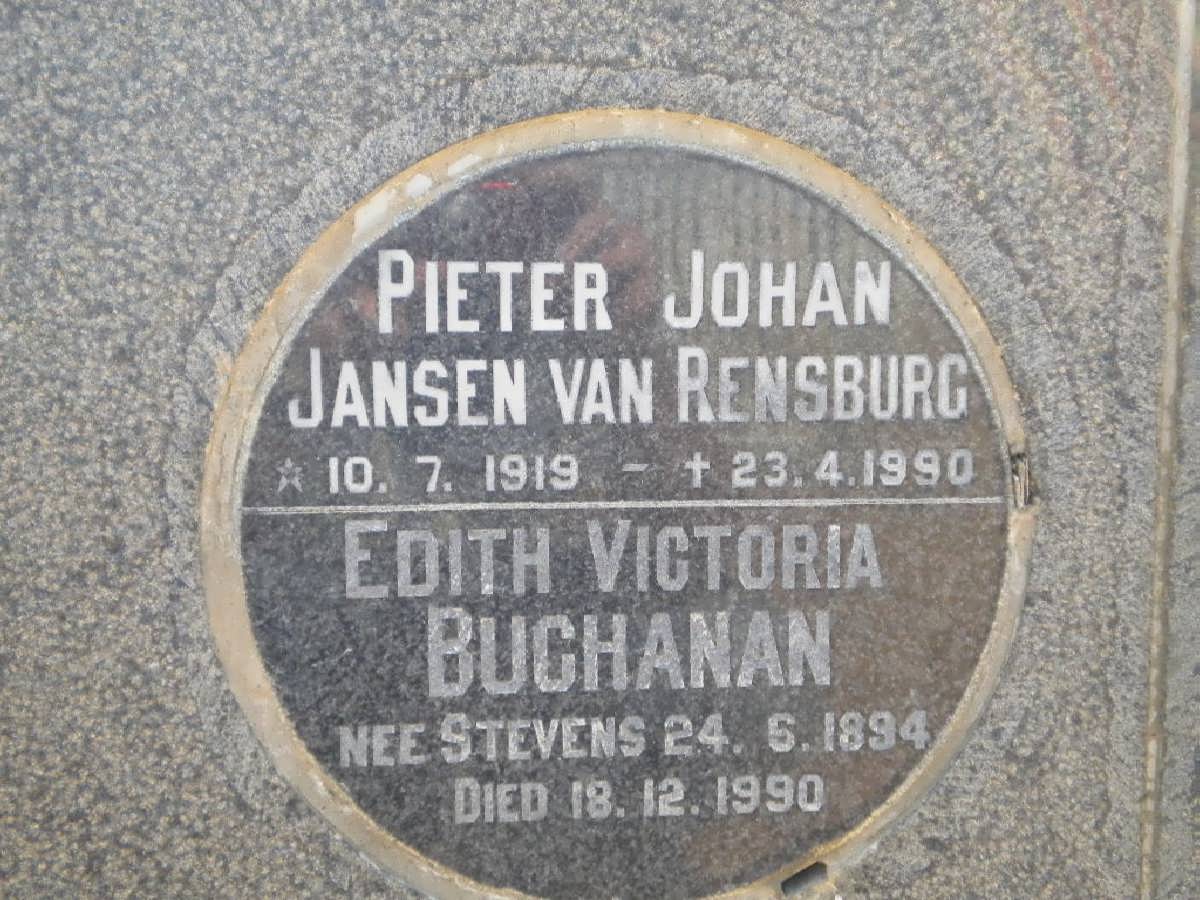 BUCHANAN Edith Victoria nee STEVENS 1894-1990 :: RENSBURG Pieter Johan, Jansen van 1919-1990 