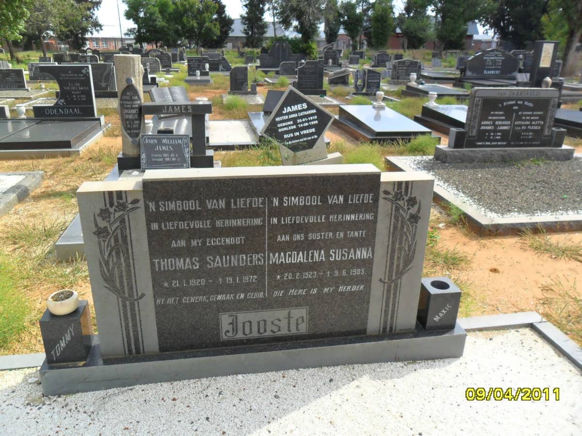 JOOSTE Thomas Saunders 1920-1972 &amp; Magdalena Susanna 1923-1985