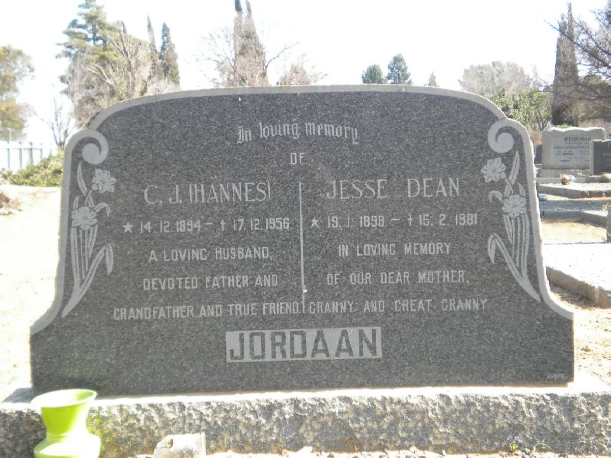 JORDAAN C.J. 1894-1956 &amp; Jesse Dean 1898-1981