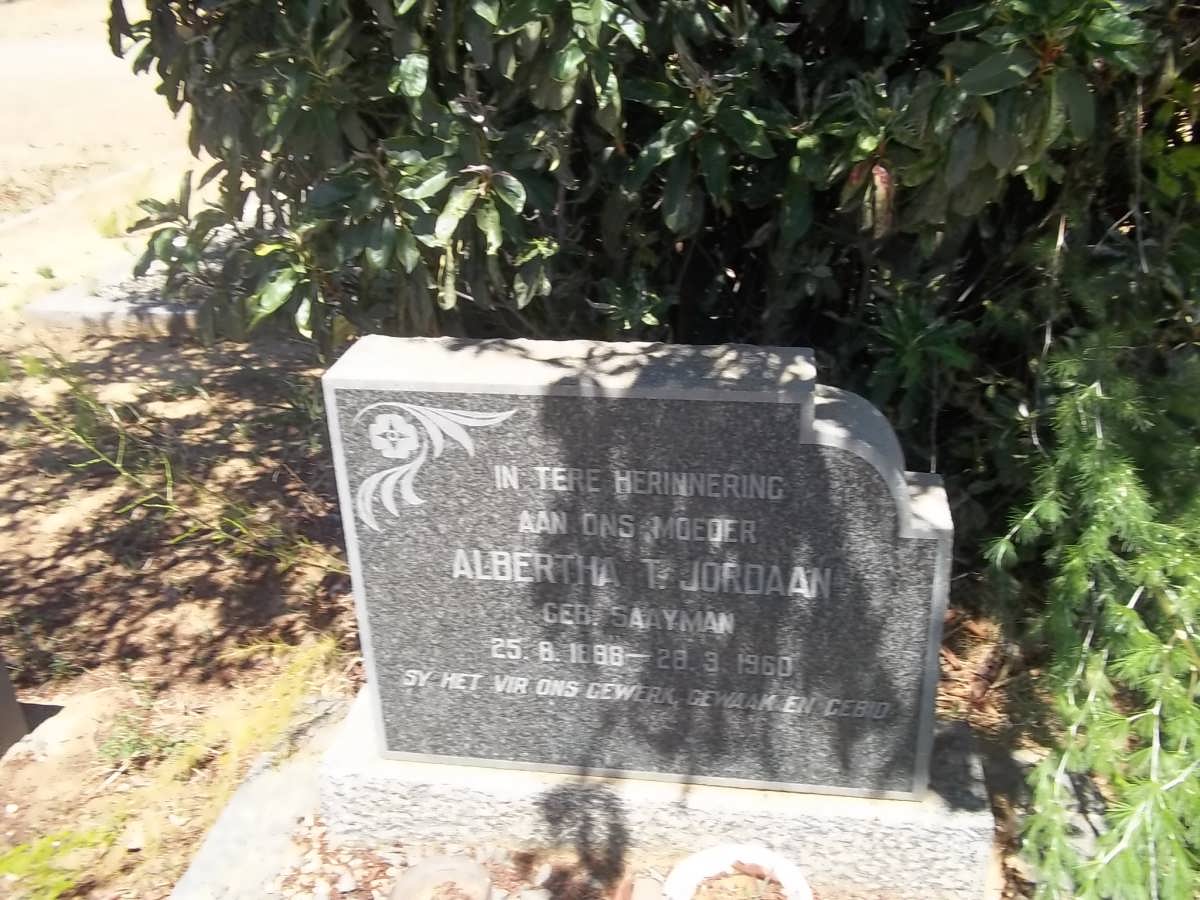 JORDAAN Albertha T. nee SAAYMAN 1888-1960