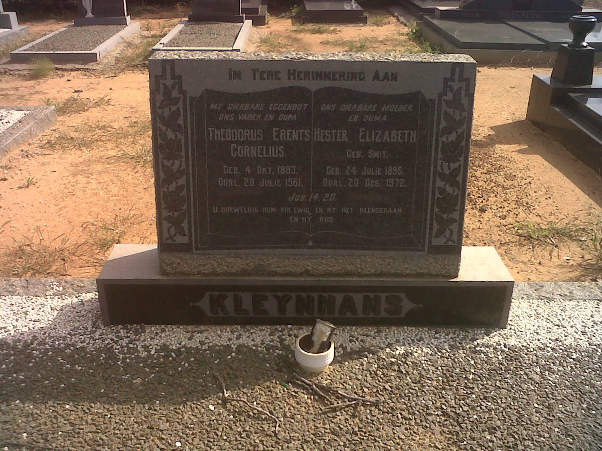 KLEYNHANS Theodorus Erents Cornelius 1883-1961 &amp; Hester Elizabeth SMIT 1896-1972