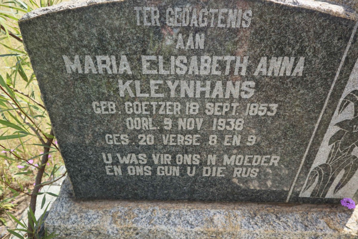 KLEYNHANS Maria Elisabeth Anna nee COETZER 1853-1938