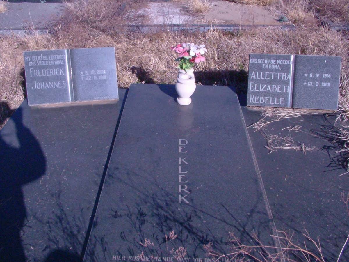 KLERK Frederick Johannes, de ??-?? &amp; Alletta Elizabeth Rebelle 1914-19??
