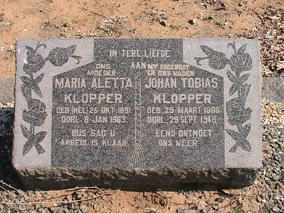 KLOPPER Johan Tobias 1888-1948 &amp; Maria Aletta NEL 1891-1963